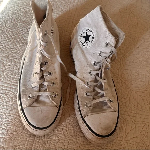 Converse Chuck Taylor High Platform Top Sneakers White Canvas Womens 8.5 Classic - Picture 2 of 15